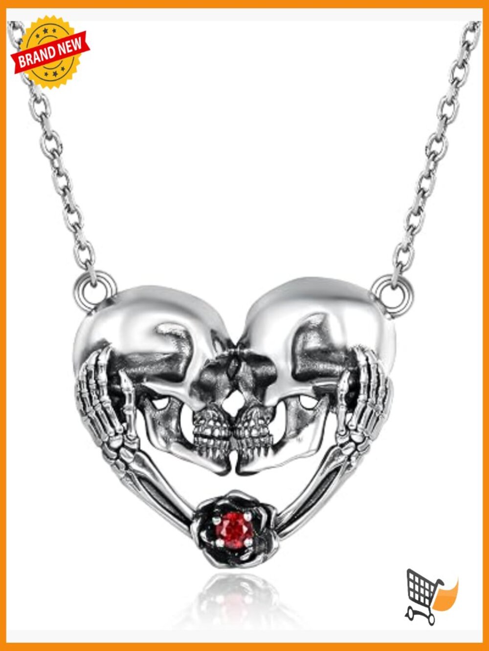 Skeleton Skull Hug Necklace 925 Sterling Silver Heart Couple Pendant Jewelry